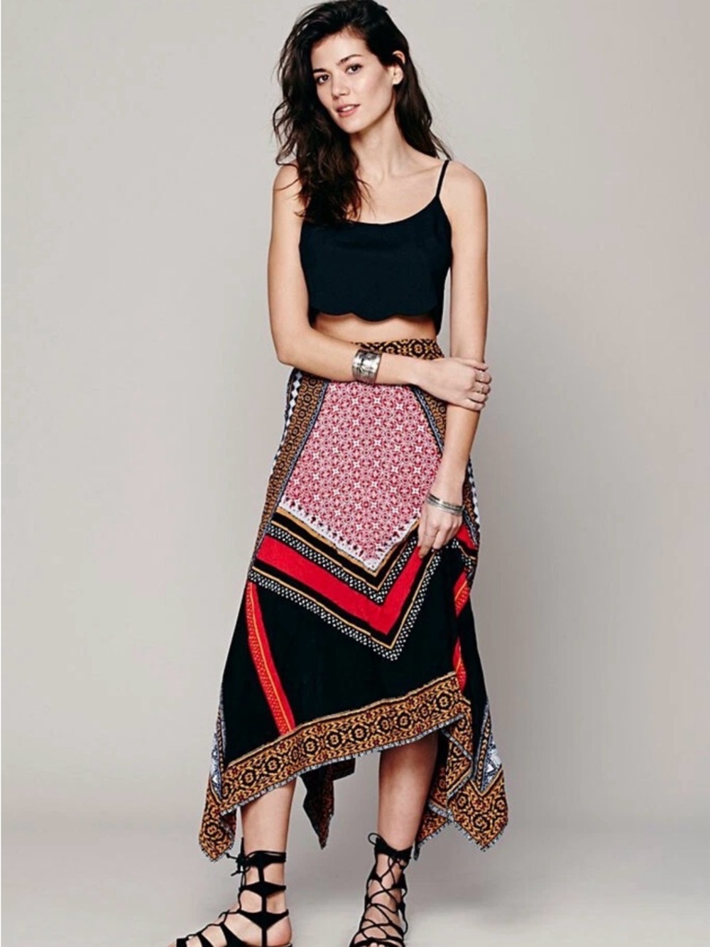 Rare Free People Bedouin Traveler Maxi Skirt Bohemian Scarf Print Size S